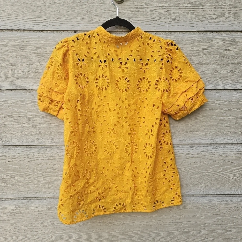 J. Crew puff sleeve popover eyelet top golden yellow XS